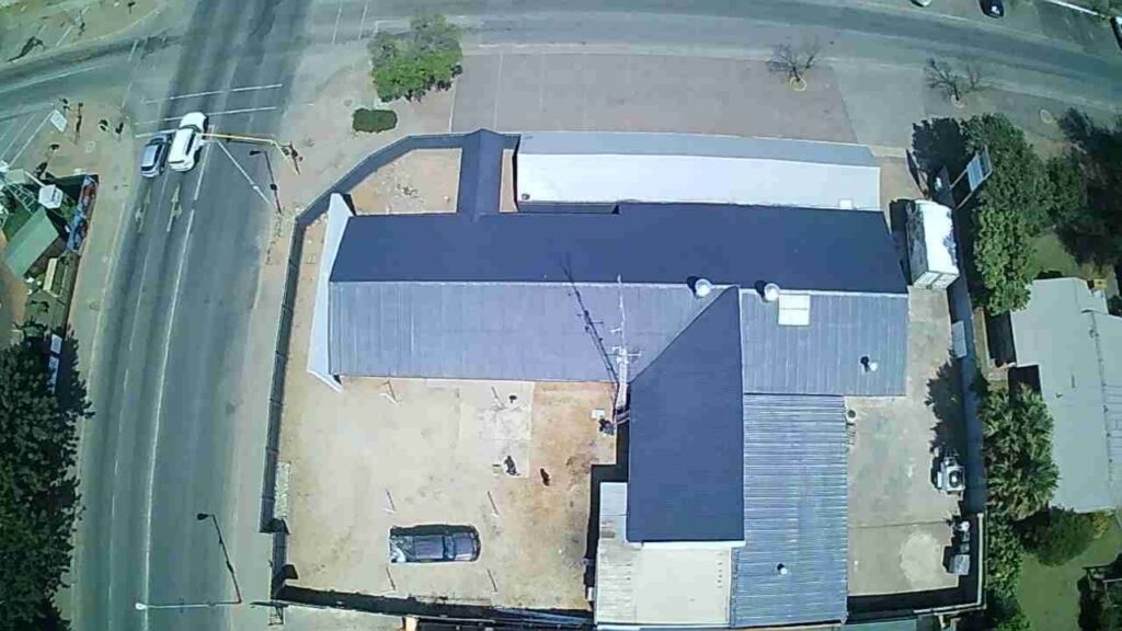 Aerial view of the completed commercial roof waterproofing